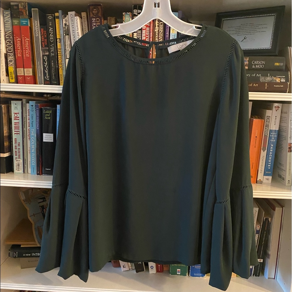 🦚 Elegant Dark Teal Bell Flare Sleeve Blouse